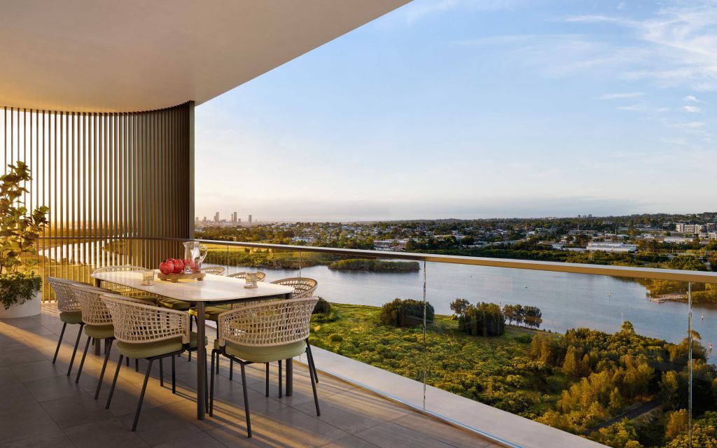City skyline with buildings and trees